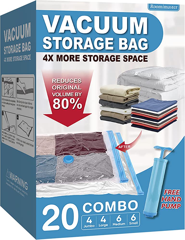 Photo 1 of 20 Combo Vacuum Storage Bags (4 Jumbo/4 Large/6 Medium/6 Small), Space Saver Bags Vacuum Seal Bags with Pump, Space Bags, Vacuum Sealer Bags for Clothes, Comforters, Blankets, Bedding