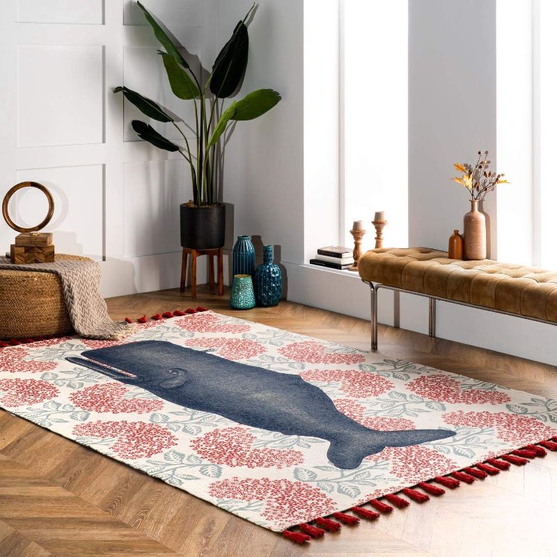 Photo 1 of **MINOR SHIPPING DAMAGE**nuLOOM Thomas Paul Printed Flatweave Cotton Fabled Whale Area Rug, 3' x 5', Multi
