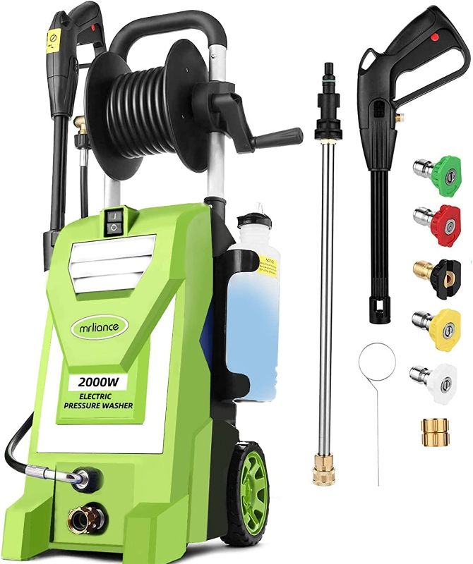 Photo 1 of *READ NOTES*mrliance Pressure Washer, 2000W Electric Power Washer, 2.9GPM Power Washer Electric Powered with 5 Nozzles & Hose Reel, Portable Pressure Washer with for Car Driveway Patio Yard, Green
