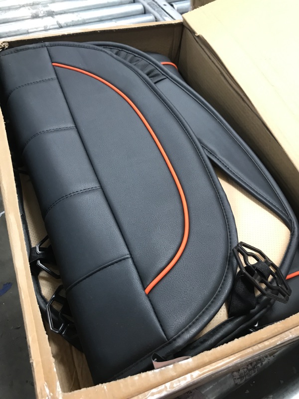 Photo 3 of Motor Trend SeatWrap Leatherette Car Seat Covers - PU Leather - Rear Bench Cushion Protector - Orange Accent Piping on Black