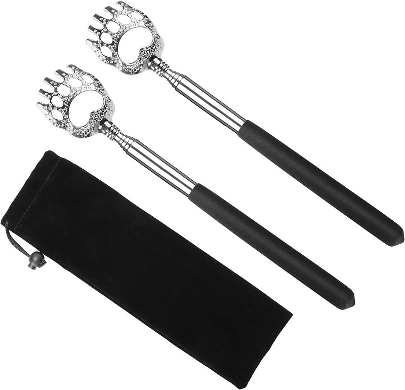 Photo 1 of 2 Pack Bear Claw Back Scratcher - Portable Telescoping Backscratchers for Men Women with Carrying Bag 
