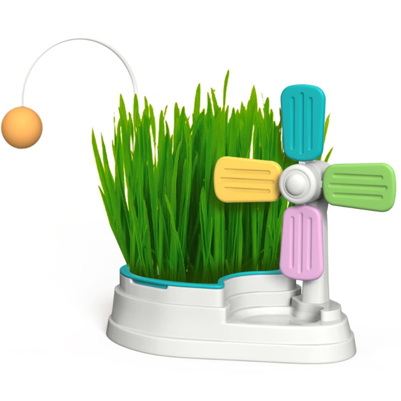 Photo 1 of Borpein Cat Grass Container, Cat grass container with toys, Special cat grass container, Cat ball toy, Cat windmill toy, Desk top toy for kitties, Cat toy for small cat, Seeds not included.