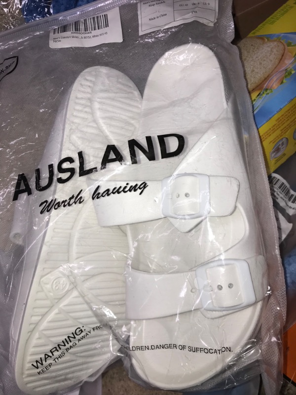 Photo 2 of AUSLAND Comfort Slides with Adjustable Double Buckle Footbed Sandals 9 Men's White