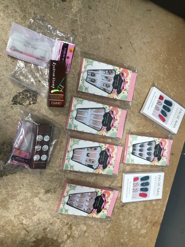 Photo 1 of 9PC Beauty Bundle (Eyebrow Stamps & Prints, False Nails Press-Ons) 