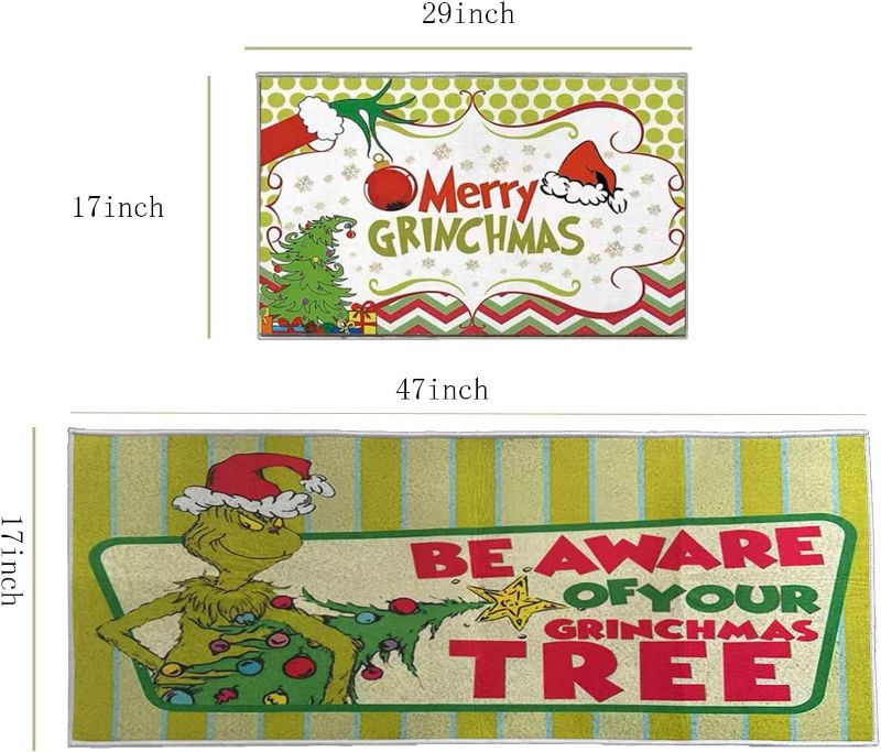 Photo 1 of   EOHX Grinch Christmas Decorations Kitchen Rugs and Mats Set of 2,Non-Slip, Washable, Stain and Fade Resistant, Suitable for Indoor Holiday Parties 17x 48+17x24 Inches