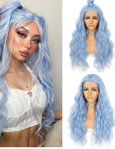 Photo 1 of  Wig Cap Barbara Wig Genshin Impact Blonde Curly Wigs For Costume Anime Cosplay Halloween Party Wig Blonde ice Blue