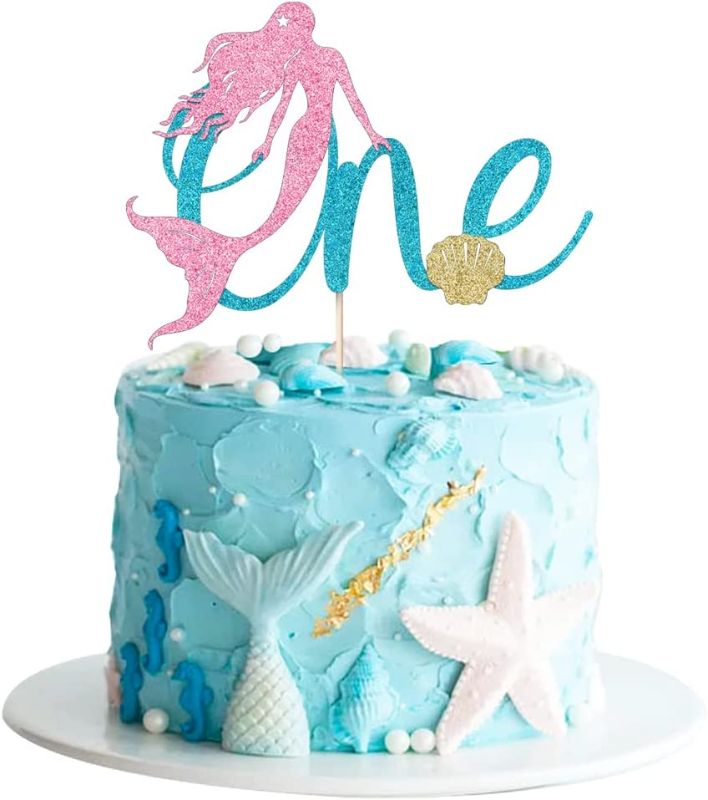 Photo 1 of !!!! Bundle 3 Pack  !!!!

3 - Mermaid One Cake Topper Mermaid First Birthday Party Cake Topper Decoration for Under The Sea Theme 1st Birthday Party Baby Shower Supplies