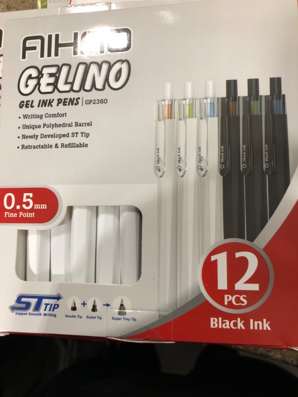 Photo 2 of AIHAO Premium Gel Ink Pen, Fine Point Black ink, 12 Pack, Black & White Pen Body, Smooth Writing, 0.5mm (ST tip)