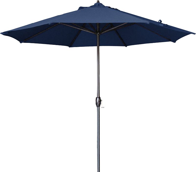 Photo 1 of  Umbrella 9' Round Aluminum Market Umbrella, Crank Lift, Auto Tilt, Bronze Pole, Navy Blue Olefin