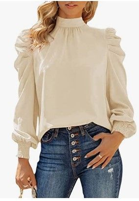 Photo 1 of  Womens 2023 Long Sleeve High Neck Puff Long Sleeve Casual Loose Shirts Tops and Blouses
SIZE SMALL
