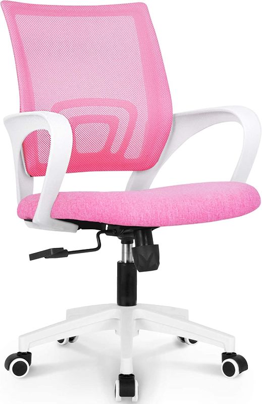 Photo 1 of  Office Chair Computer Desk Chair Gaming - Ergonomic Mid Back Cushion Lumbar Support with Wheels Comfortable Blue Mesh Racing Seat Adjustable Swivel Rolling Home Executive (Pink)
