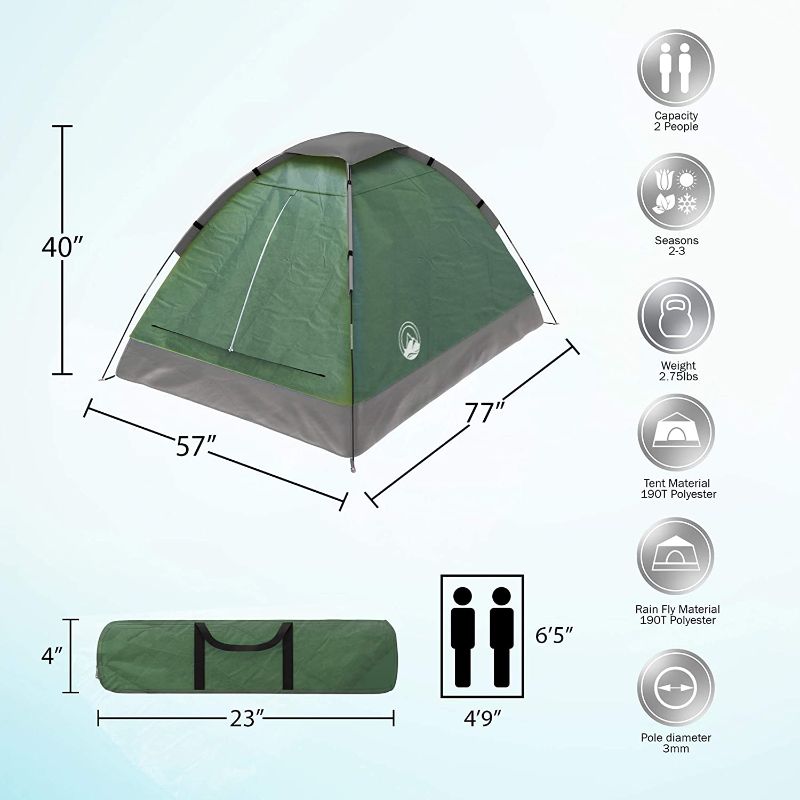 Photo 1 of 2-Person Camping Tent – Includes Rain Fly and Carrying Bag – Lightweight Outdoor Tent for Backpacking, Hiking, or Beach by Wakeman Outdoors Green