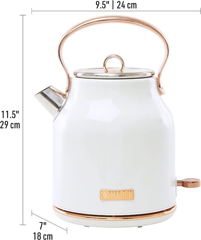 Photo 1 of Haden 75089 Heritage 1.7 Liter Stainless Steel Body Countertop Retro Electric Kettle with Auto Shutoff & Dry Boil Protection (Ivory/Copper)