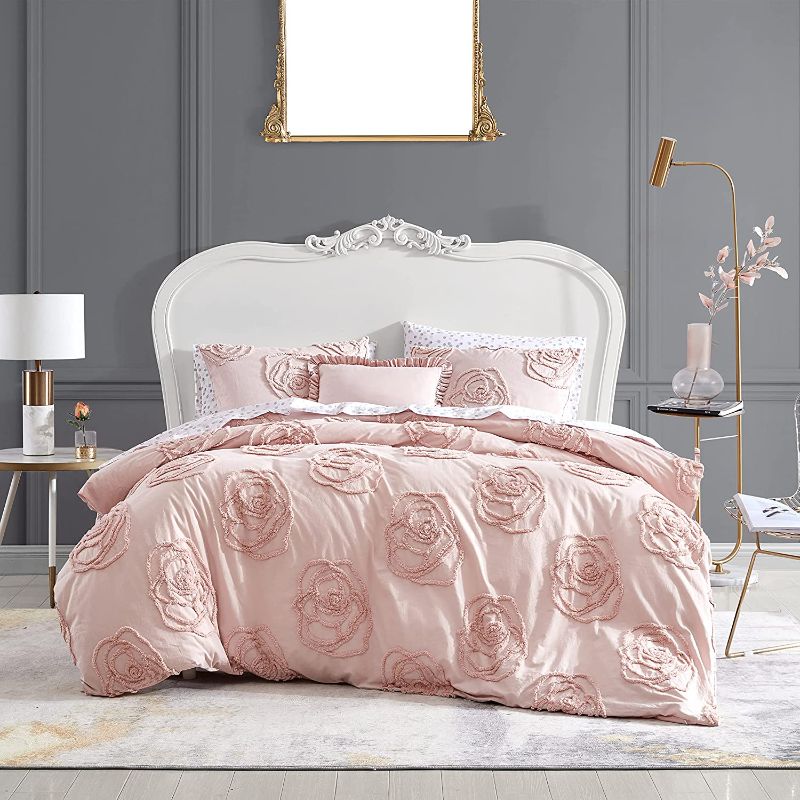 Photo 1 of 
Betsey Johnson - King Duvet Cover Set, Reversible Cotton Bedding with Matching Shams & Bonus Throw Pillow, Ideal for All Seasons (Rambling Roses Pink, King)