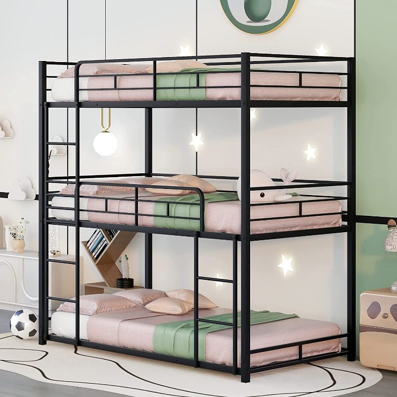 Photo 1 of ***BOX 1 OF 3 ONLY**Triple Bunk Beds, Twin Over Twin Over Twin Metal Bunk Bed for Kids, Teens, Adults, Girls, Boys, Black
