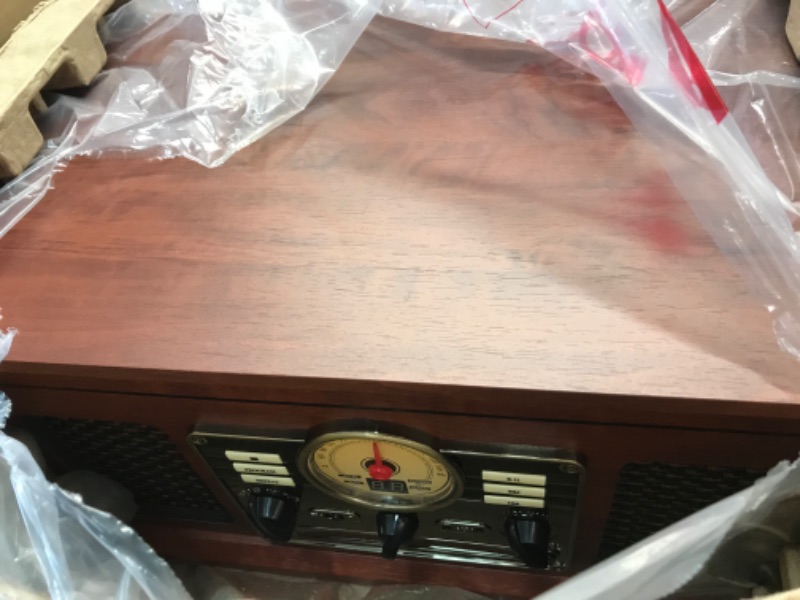 Photo 1 of Victrola Nostalgic 6-in-1 Bluetooth Record Player & Multimedia Center with Built-in Speakers - 3-Speed Turntable, CD & Cassette Player, FM Radio | Wireless Music Streaming | Mahogany Mahogany Entertainment Center