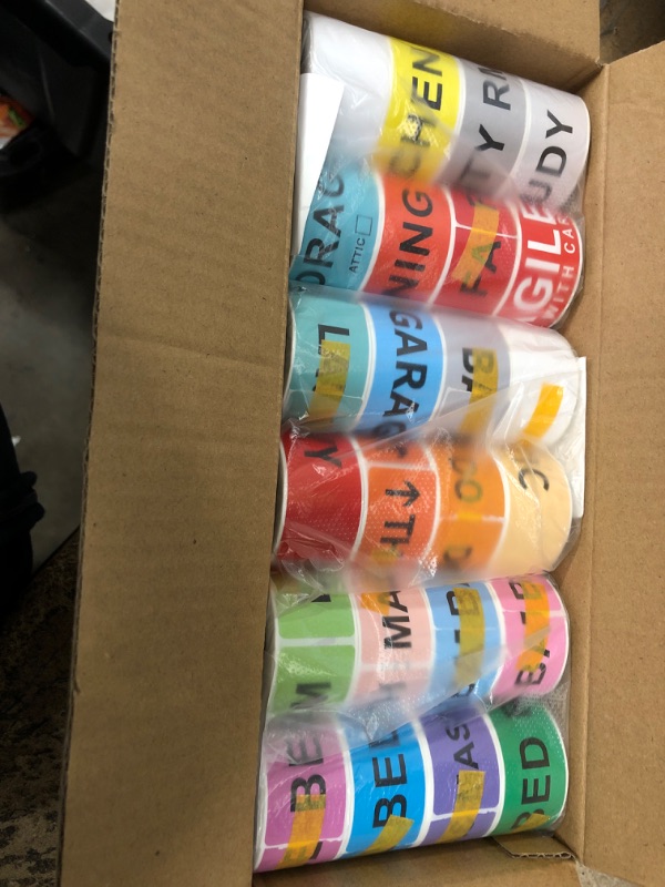 Photo 2 of JinyaPack Moving Labels Color Coded 1440 Count, 21 Different Packing Supplies for Moving Boxes Stickers + 1 Roll Fragile Sticker + 2 Roll Blank Labels for Customized Moving Stickers 1" x 4.5" Moving | 24 Rolls 2pack