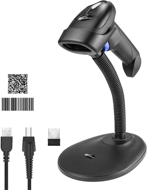 Photo 1 of Wireless 1D 2D Barcode Scanner with Stand, NetumScan Portable Automatic QR Code Scanner Supports Screen Scan Handheld CMOS Image Bar Code Reader with USB Receiver for Warehouse POS and Computer