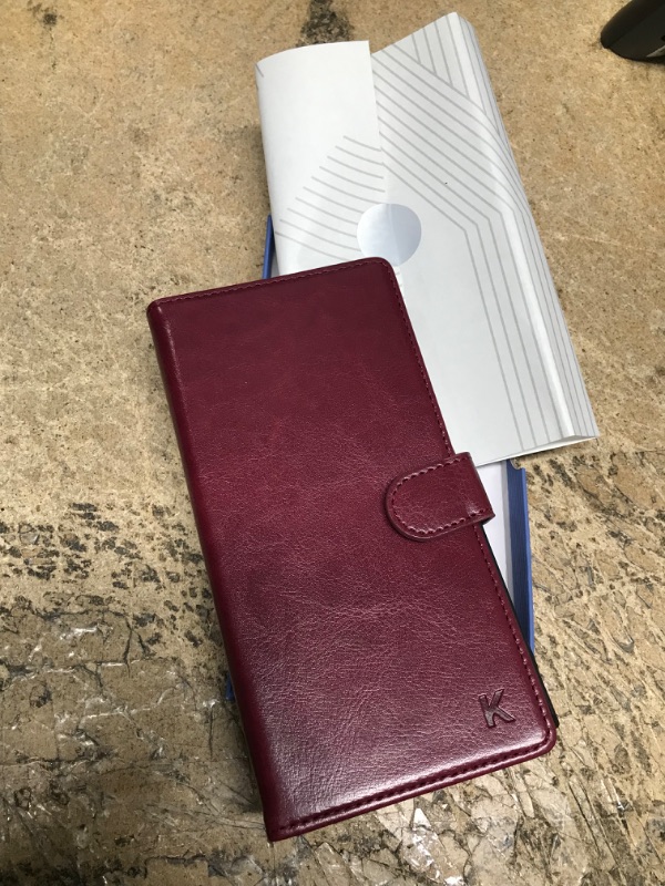 Photo 1 of KILINO Wallet Case for Galaxy S22 Ultra Snap Closure [S-Pen Fully Compatible] [RFID Blocking] [Shock-Absorbent Bumper] [Card Slots] [Kickstand] Flip Folio Cover for Samsung S22 Ultra (Burgundy)