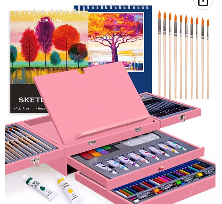 Photo 1 of *DAMAGED*-  Paint Set,85 Piece Deluxe Wooden Art Set Crafts Drawing Painting Kit with Easel and 2 Drawing Pads, Creative Gift Box for Teens Adults Artist Beginners,Art Kit,Art Supplies Paint Set,85 Piece Deluxe Wooden Art Set Crafts Drawing Painting Kit w