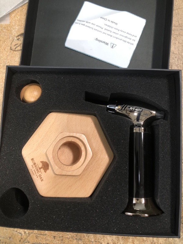 Photo 1 of Burning Oak Cocktail Smoker Kit – Professional Whiskey Smoker Kit with Torch, Apple, Oak, Cherry and Walnut Wood Chips – Old Fashioned Smoker Kit In Stylish Black Box(1ST)