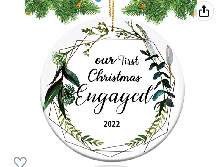 Photo 1 of 2022 Our First Christmas Engaged Ornaments, Engagement Wedding Bridal Shower Gift for Couple, Ceramics Two-Side Printed Xmas Ornaments Decorations for Christmas Trees 3 Inch