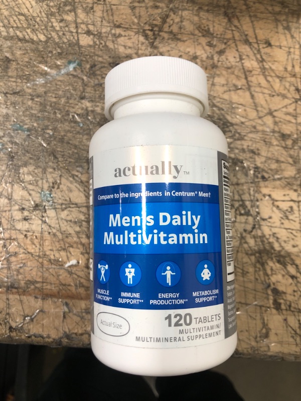 Photo 2 of Actually Men’s Daily Multivitamin Tablets, Muscle Function, Immune Support, Energy Production, Metabolism Support for Men, Day Supply, 120 Count
EXP 5/2023