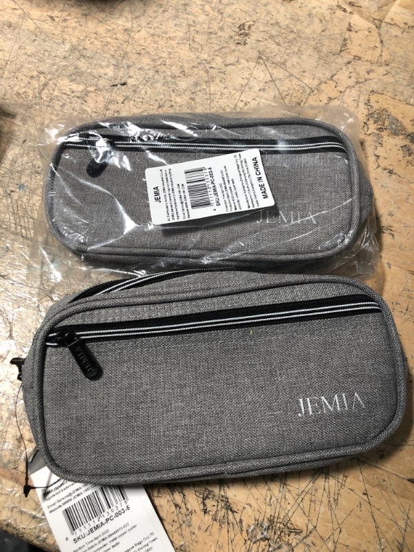 Photo 2 of 2 pack - JEMIA Multi Compartments Collection 3 Independent Zipper Compartments Pencil Case (Gray, Polyester) Multi Compartments Without Handle Strap Solid Gray-Solid