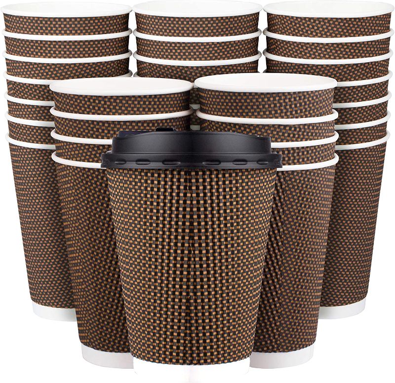 Photo 1 of  Brown Disposable Coffee Cups With Lids 12 oz, Premium Insulated Paper Ripple Cups for Hot Coffee, Paper Cups 12 oz Coffee Cups 12 oz, Paper Coffee Cups with Lids (80 Pack)