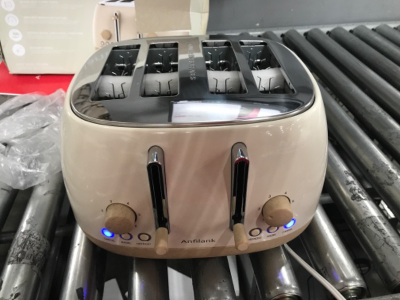 Photo 2 of Anfilank Toaster 4 Slice,Retro Stainless Steel Toaster with Extra Wide Slots Cancel, Bagel, Defrost Function, Dual Independent Control Panel, Removable Crumb Tray, 6 Shade Settings and High Lift Lever, Cream, Large Size