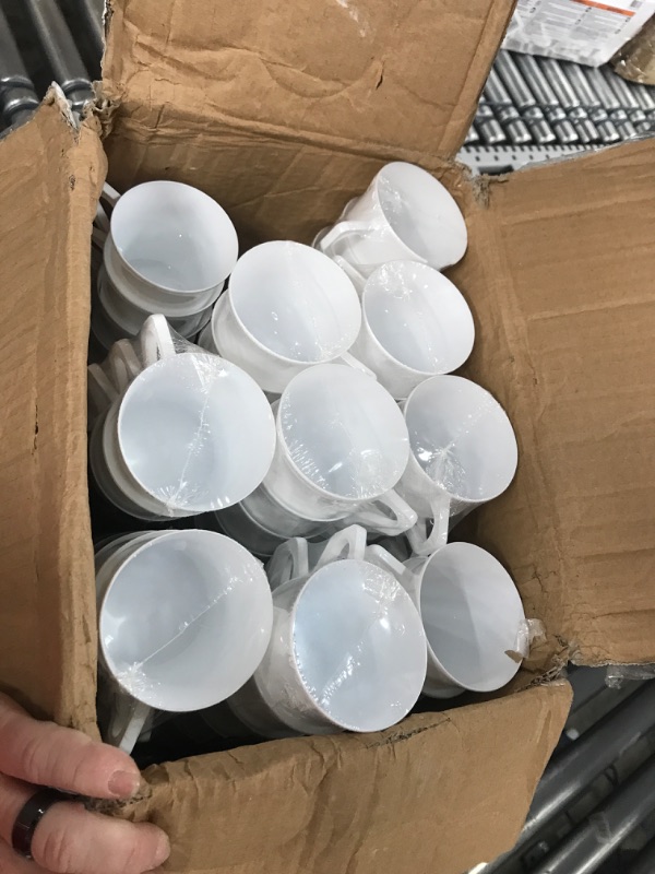 Photo 2 of " OCCASIONS " 120 Mugs Pack, Heavyweight Disposable Wedding Party Plastic 8 oz Coffee Mugs/Tea Cups/Cappuccino Cups/Espresso Cup with Handles (8 oz Mugs, Plain White)