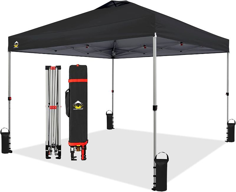 Photo 1 of  10x10 Pop up Canopy Outside Canopy, Patented One Push Tent Canopy with Wheeled Carry Bag, Bonus 8 Stakes and 4 Ropes, Black
