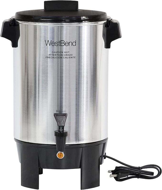 Photo 1 of West Bend 58030 Commercial Coffee Urn and Beverage Dispenser with Automatic Temperature Control, 30 Cup, Polished Aluminum
