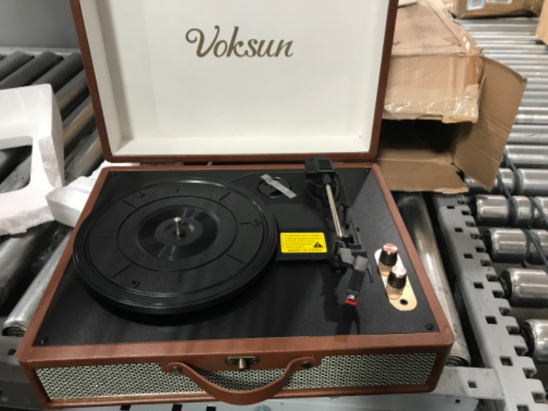 Photo 1 of Voksun Record Player, Vintage Bluetooth Turntable with Built-in Stereo Speakers, 3-Speed Suitcase Vinyl Player, Supports Vinyl to MP3 Recording, Phonograph with AUX USB RCA Headphone Jack, Crimson
