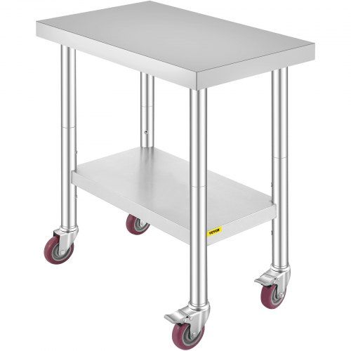 Photo 1 of **DAMAGED**
VEVOR 30x18x34 Inch Stainless Steel Work Table 3-Stage Adjustable Shelf with 4 Wheels Heavy Duty Commercial Food Prep Worktable with Brake for Kitchen Prep Work