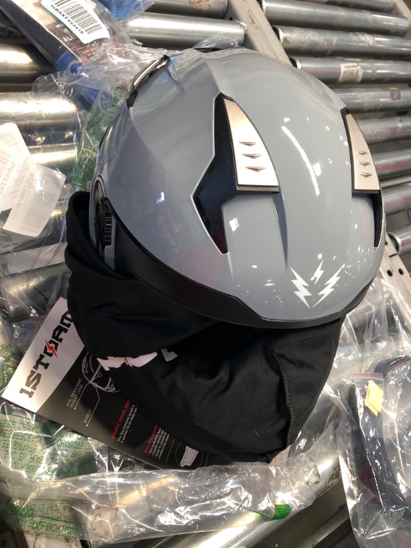 Photo 2 of 1Storm Motorcycle Modular Full Face Helmet DOT Adults Street Bike Flip up Dual Visor Sun Inner Shield Anti Fog Pinlock Shield: A119 Glossy Cement Grey Large