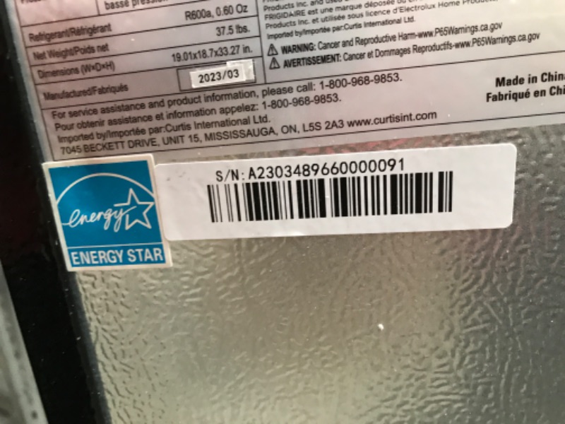 Photo 5 of **DAMAGED**  FRIGIDAIRE EFR376-BLACK 3.1 Cu Ft Black Retro Bar Fridge with Side Bottle Opener BLACK Single Door Fridge