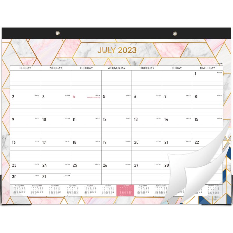 Photo 1 of 2023-2024 Desk Calendar - 18 Monthly Large Desk Calendar 2023-2024, 22" x 17", Jul 2023 - Dec 2024, Large Ruled Blocks, Tear Off Design, 2 Corner Protectors & 2 Hanging Hooks - Marble