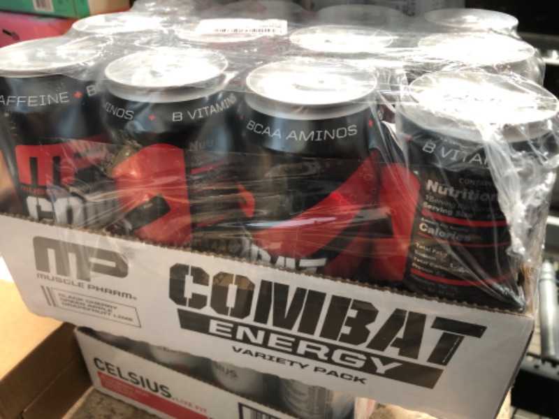 Photo 2 of   : MusclePharm Combat Energy Drink 16oz (Pack of 12) Variety Pack - Grapefruit Lime, Green Apple & Black Cherry - Sugar Free Calories Free - Perfectly Carbonated with No Artificial Colors or Dyes Variety Pack (Grapefruit Lime, Black Cherry, Green Apple)