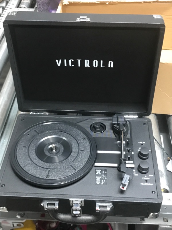 Photo 4 of Victrola Vintage 3-Speed Bluetooth Portable Suitcase Record Player with Built-in Speakers | Upgraded Turntable Audio Sound| Includes Extra Stylus | Black, Model Number: VSC-550BT-BK, 1SFA
**DONT TURN ON**