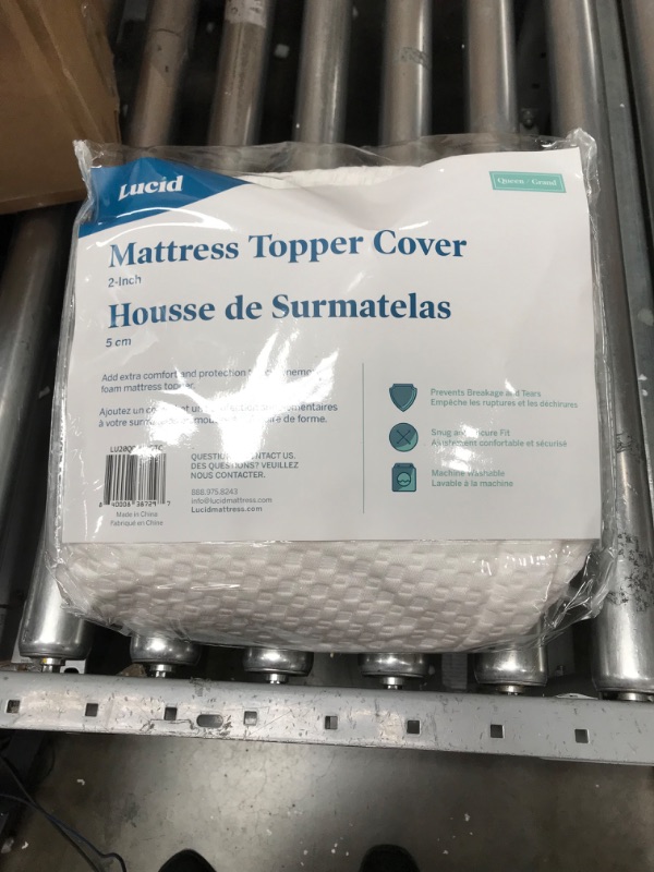 Photo 1 of Lucid 2 Inch Mattress Topper Cover Queen – Cover For Mattress Topper - Mattress Topper Cover with Zipper – Twin Mattress Cover - Cover Only, White Queen 2 Inch