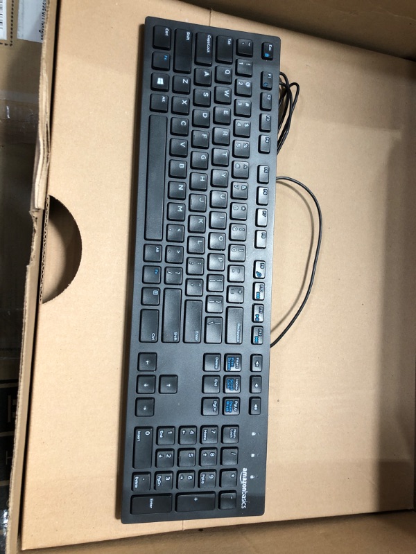 Photo 2 of Amazon Basics Low-Profile Wired USB Keyboard with US Layout (QWERTY), Matte Black