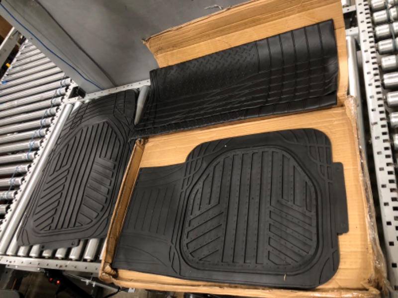 Photo 1 of Amazon Basics 4-Piece All-Weather Protection Heavy Duty Rubber Floor Mats Set with Cargo Liner for Cars, SUVs, and Trucks?Black,Universal Trim to Fit
