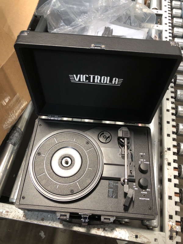 Photo 2 of MISSING CHARGER NOT FUNCTIONAL Victrola Vintage 3-Speed Bluetooth Portable Suitcase Record Player with Built-in Speakers | Upgraded Turntable Audio Sound| Includes Extra Stylus | Black, Model Number: VSC-550BT-BK, 1SFA