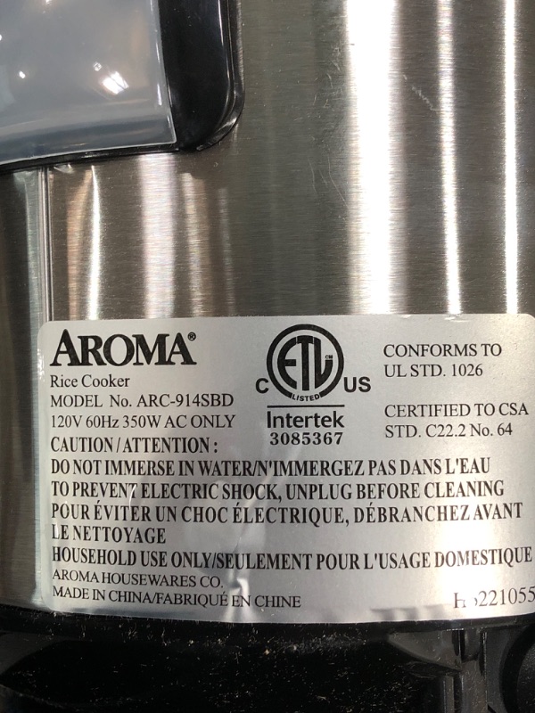 Photo 5 of *DENTED*Aroma Housewares ARC-914SBD Digital Cool-Touch Rice Grain Cooker and Food Steamer, Stainless, Silver, 4-Cup (Uncooked) / 8-Cup (Cooked) Basic