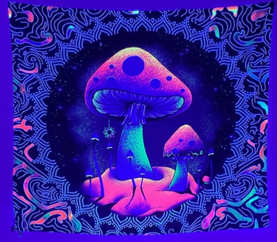 Photo 1 of 2  Blacklight Mushroom Tapestry Trippy Tapestry Mandala Tapestry Hippie Tapestry for Bedroom Aesthetic UV Reactive Blacklight Posters Glow in the Dark Tapestry for Bedroom