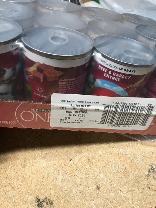 Photo 2 of  best by 11/2024 Purina ONE Tender Cuts in Gravy Natural Wet Dog Food Gravy Beef and Barley Entree 13 Oz. Can 12pk
