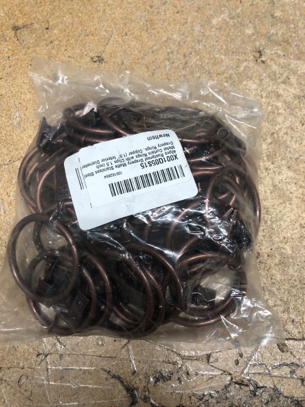 Photo 2 of 40pcs Rustproof Drapery Matte Stainless Steel Metal Curtain Rings with Clips 1.5 inch Drapery Rings, Copper (1.5" Interior Diameter) Copper 1.5''-40Pack