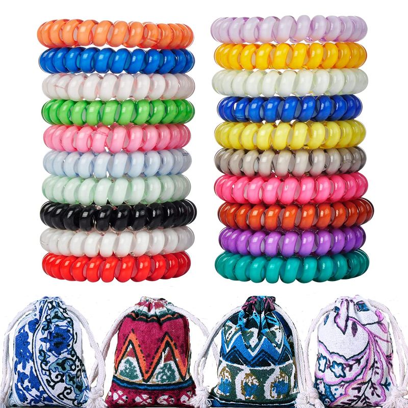 Photo 2 of 20 Color 20 PCS Spiral Coil Bracelet Hair Ties Bulk Waterproof Telephone Cord Scrunchies Tellie Ties--2 ITEMS 