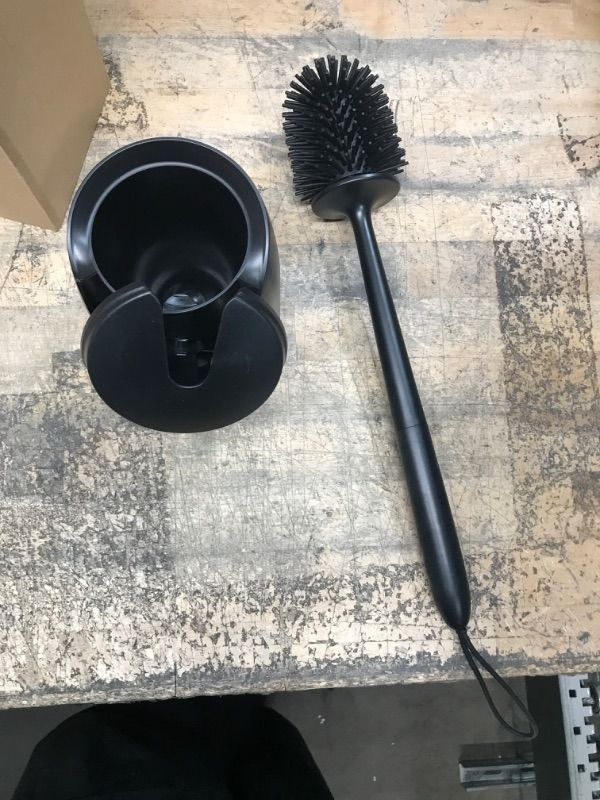 Photo 2 of GMG Toilet Bowl Brush and Holder, Silicone Toilet Brush with Holder, Toilet Brush and Holder with Removable Drip Tray, RV Toilet Brush Floor Standing - Black